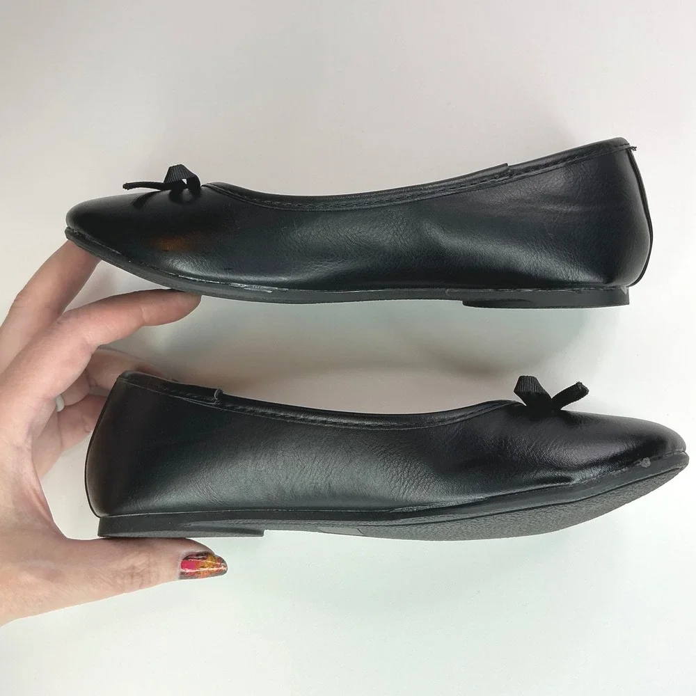 SO Black Ballet Flats Girls Size 1 Memory Foam Bow Detail Classic Dress Shoes